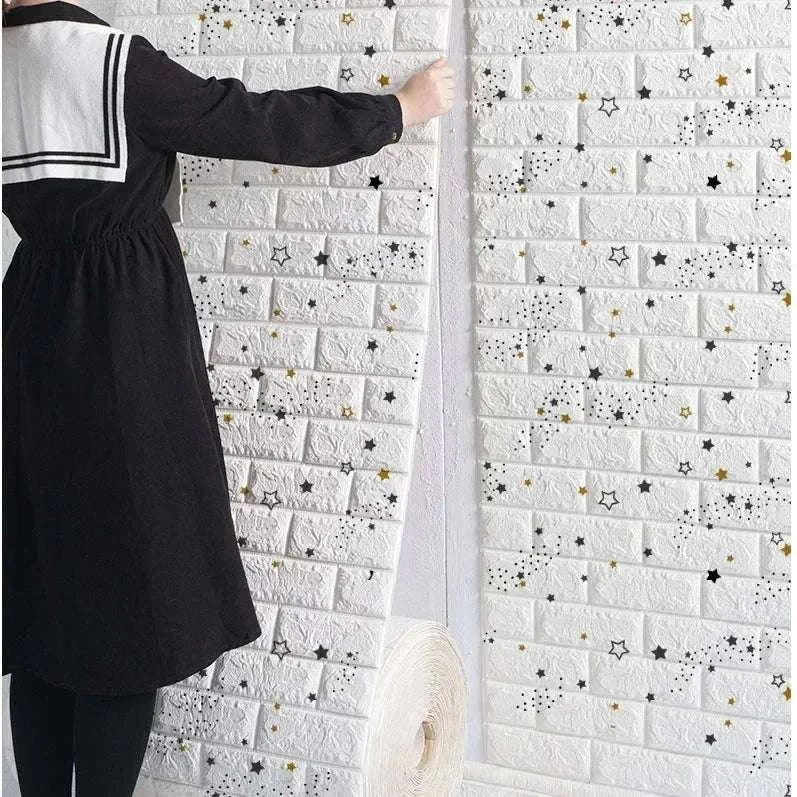 3D Self-Adhesive Brick Wallpaper Roll – Waterproof Home Wall Stickers-Light yellow brick / 70CMX10M