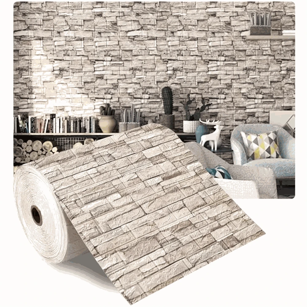 3D Self-Adhesive Brick Wallpaper Roll – Waterproof Home Wall Stickers-Light yellow brick / 70CMX10M