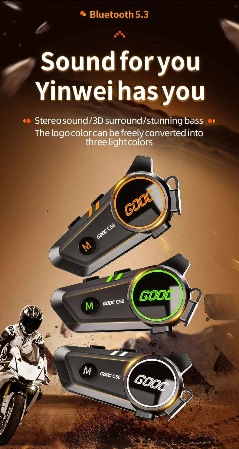 3D Surround Heavy Bass Motorcycle Bluetooth Headset-Soft Tube mic