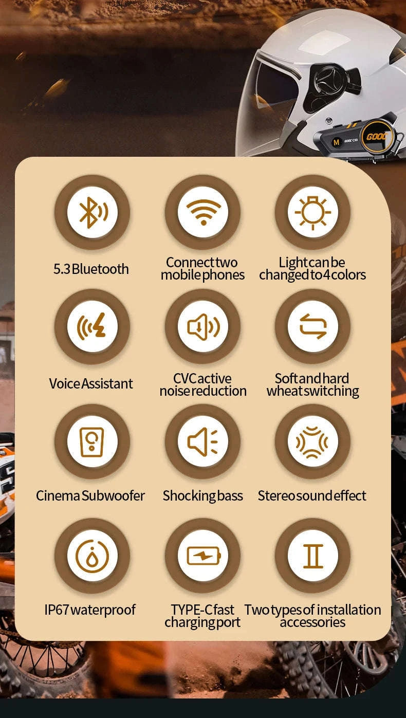 3D Surround Heavy Bass Motorcycle Bluetooth Headset-Soft Tube mic