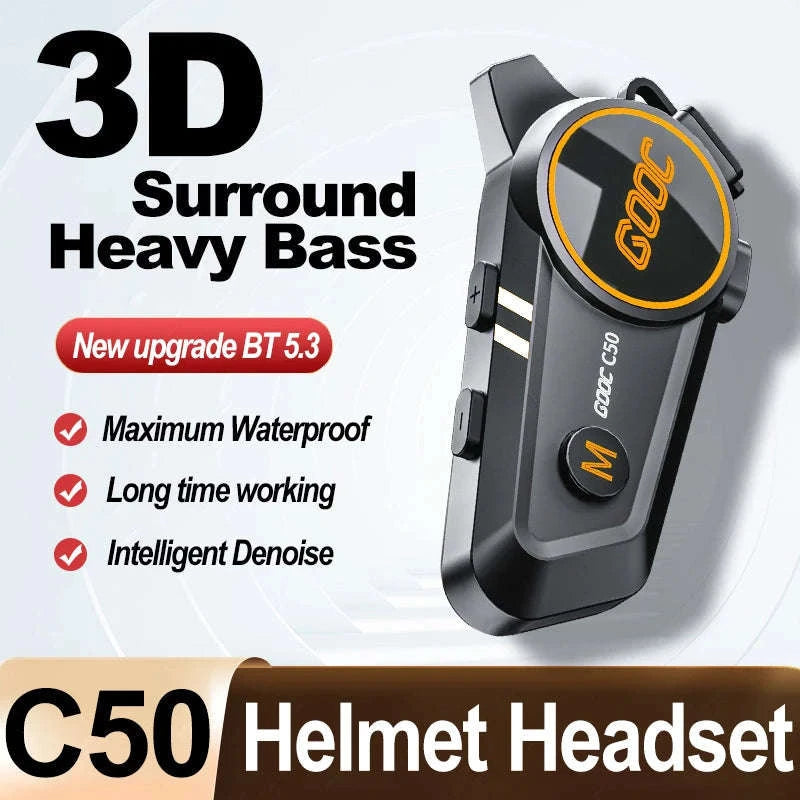 3D Surround Heavy Bass Motorcycle Bluetooth Headset-Soft Tube mic