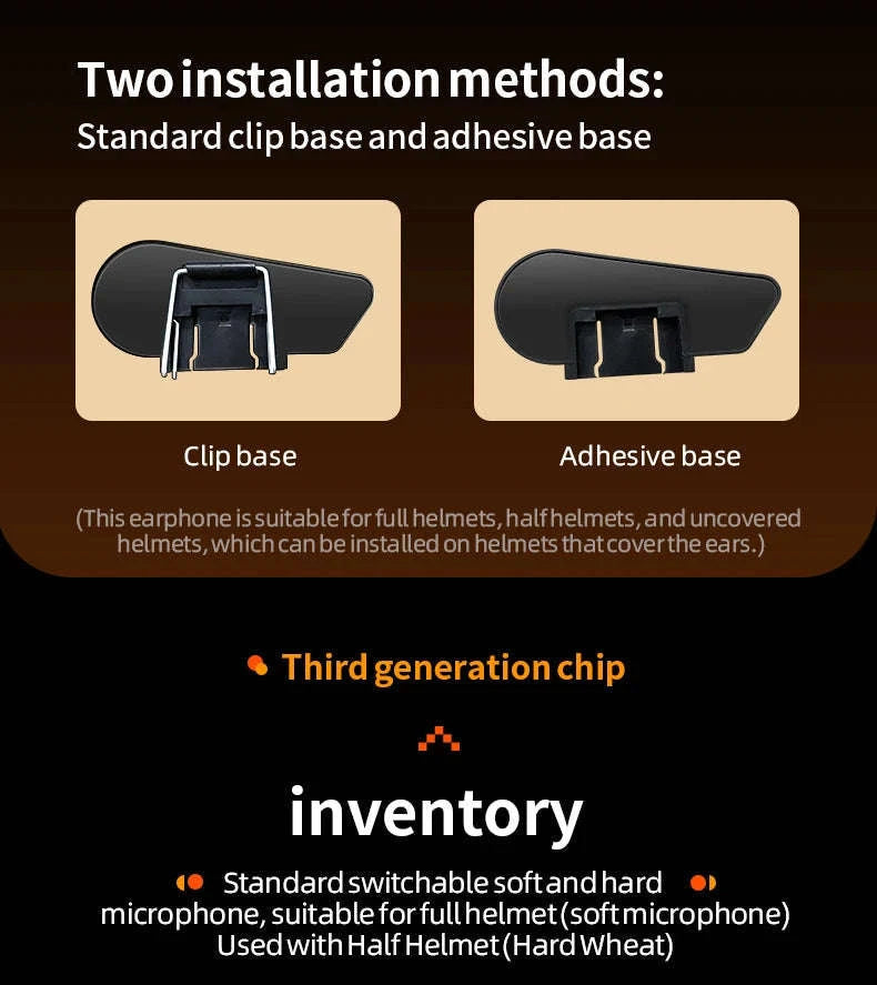 3D Surround Heavy Bass Motorcycle Bluetooth Headset-Soft Tube mic