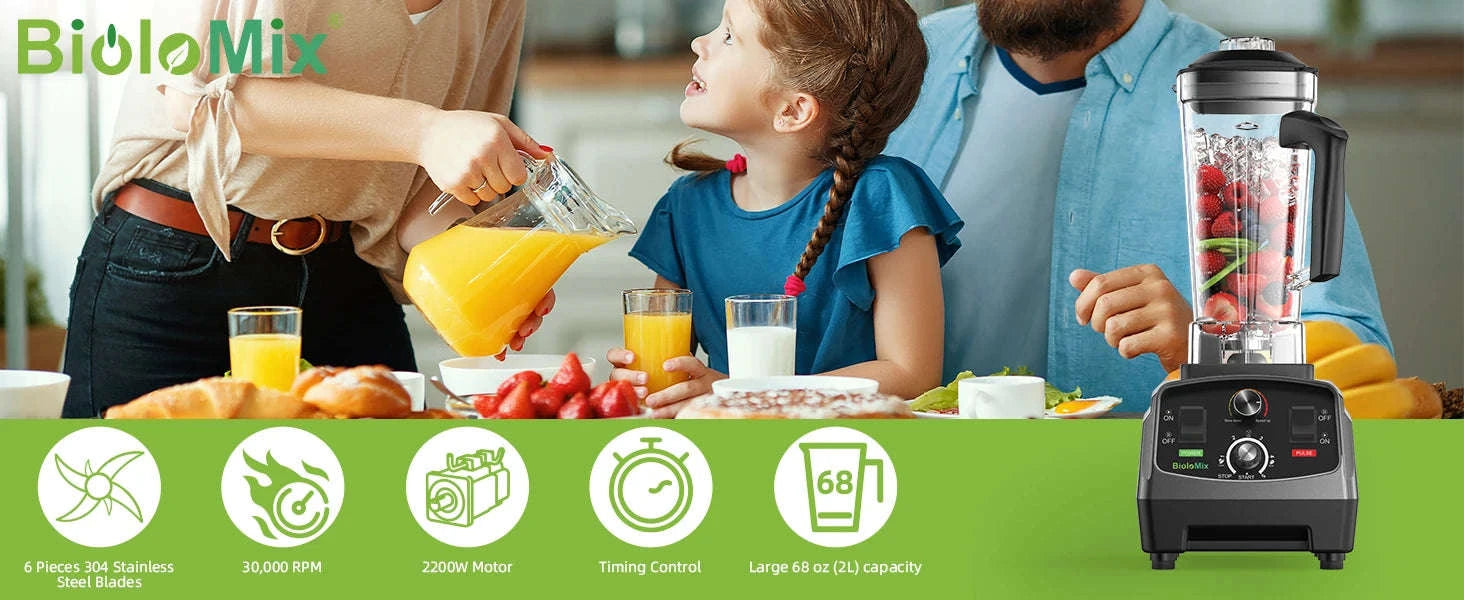 3HP 2200W Commercial Blender with Timer and 2L BPA-Free Jar-With Extra 3 Parts / UK Plug / United Kingdom