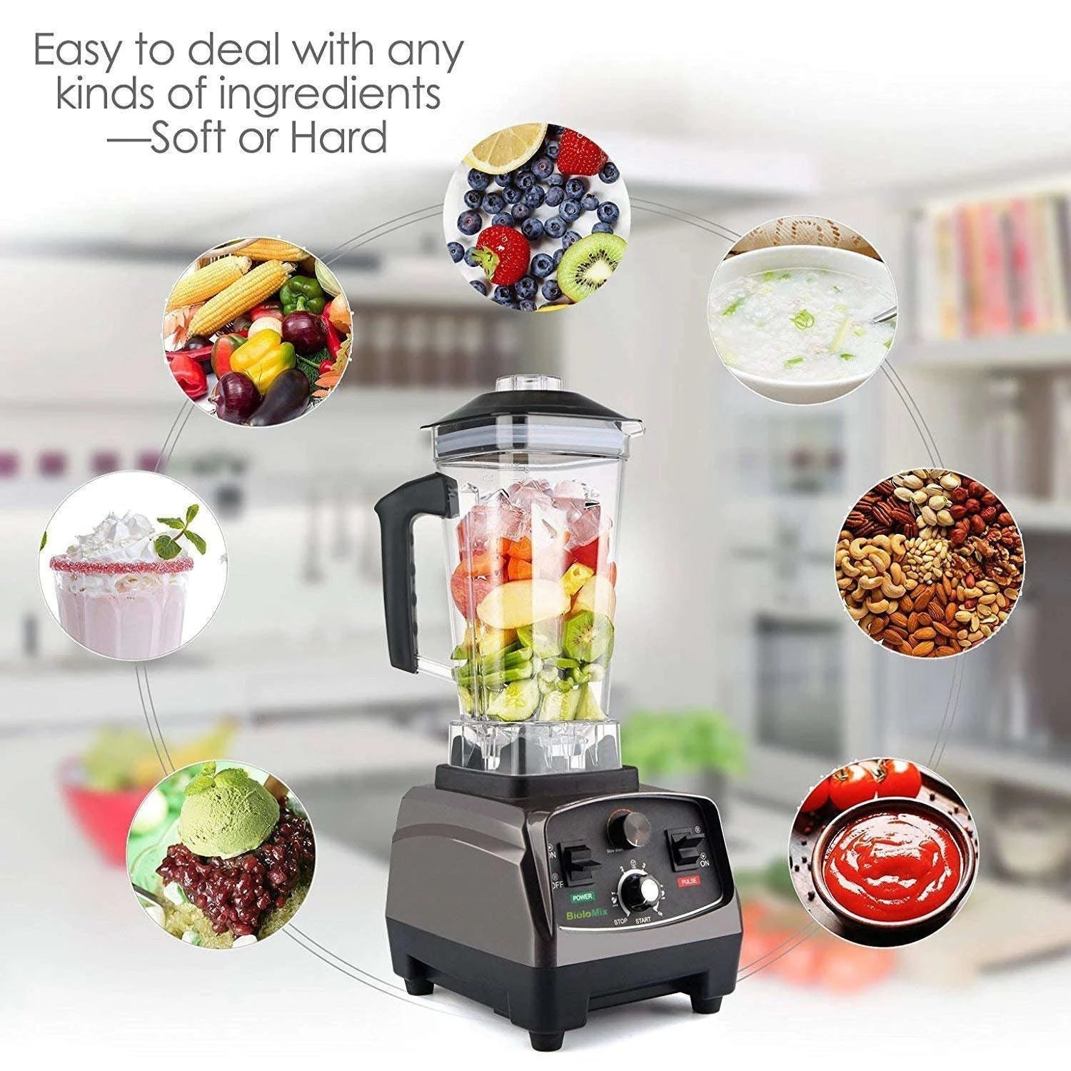 3HP 2200W Commercial Blender with Timer and 2L BPA-Free Jar-With Extra 3 Parts / UK Plug / United Kingdom
