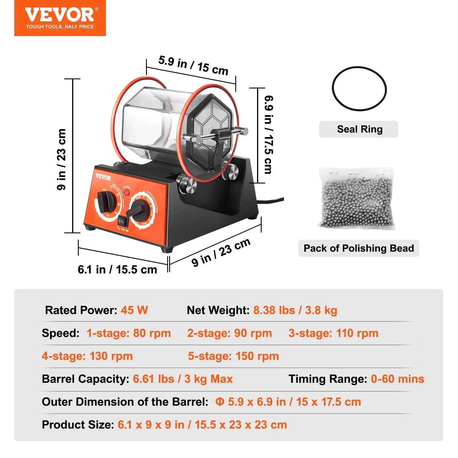 3kg / 5kg Jewelry Polishing Tumbler Machine with Timer & Speeds-5Kg Capacity / france