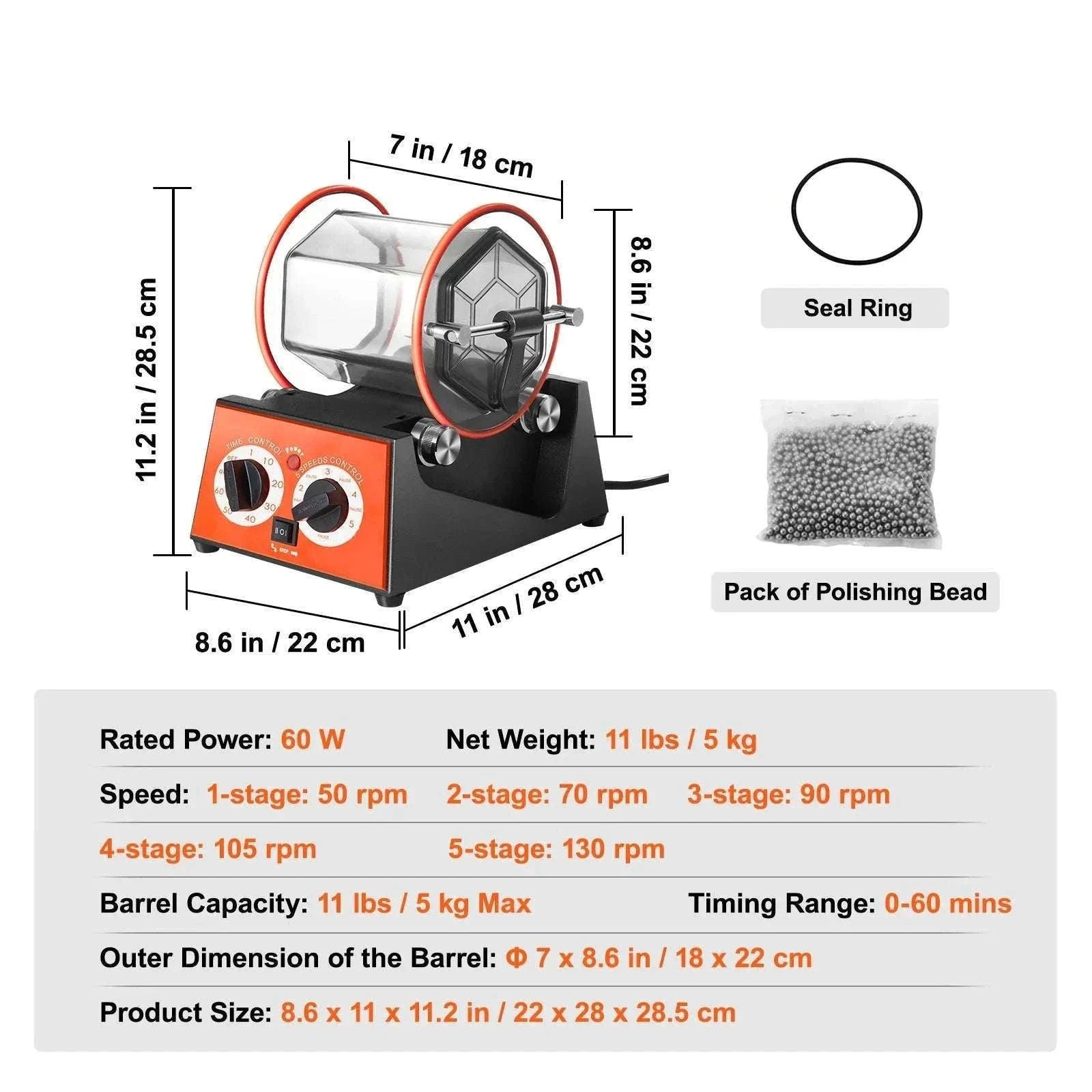 3kg / 5kg Rotary Jewelry Polishing Tumbler Machine with Timer-5Kg Capacity / france