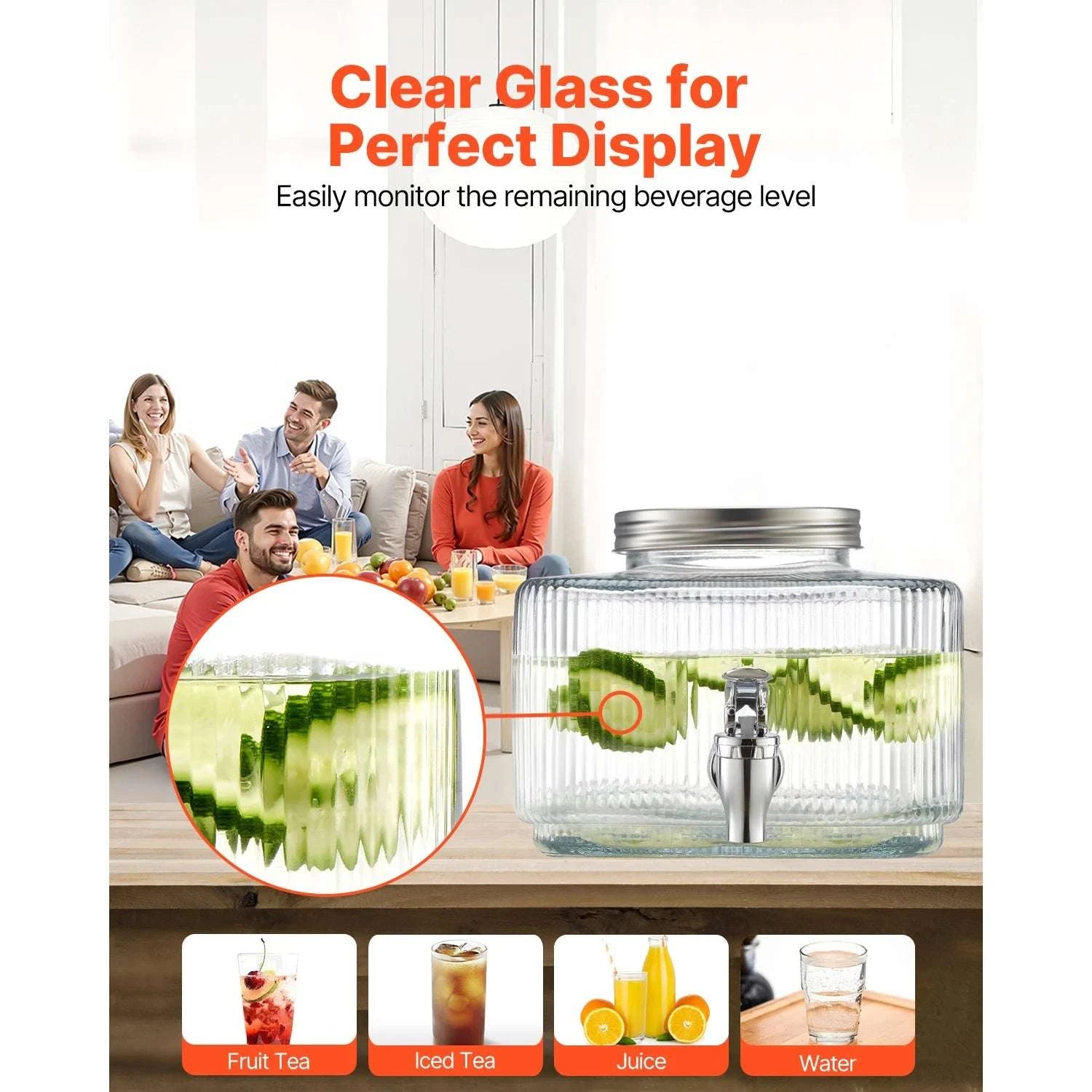 3L Glass Beverage Dispenser with No-Drip Spigot and Lid-1 gal / United States
