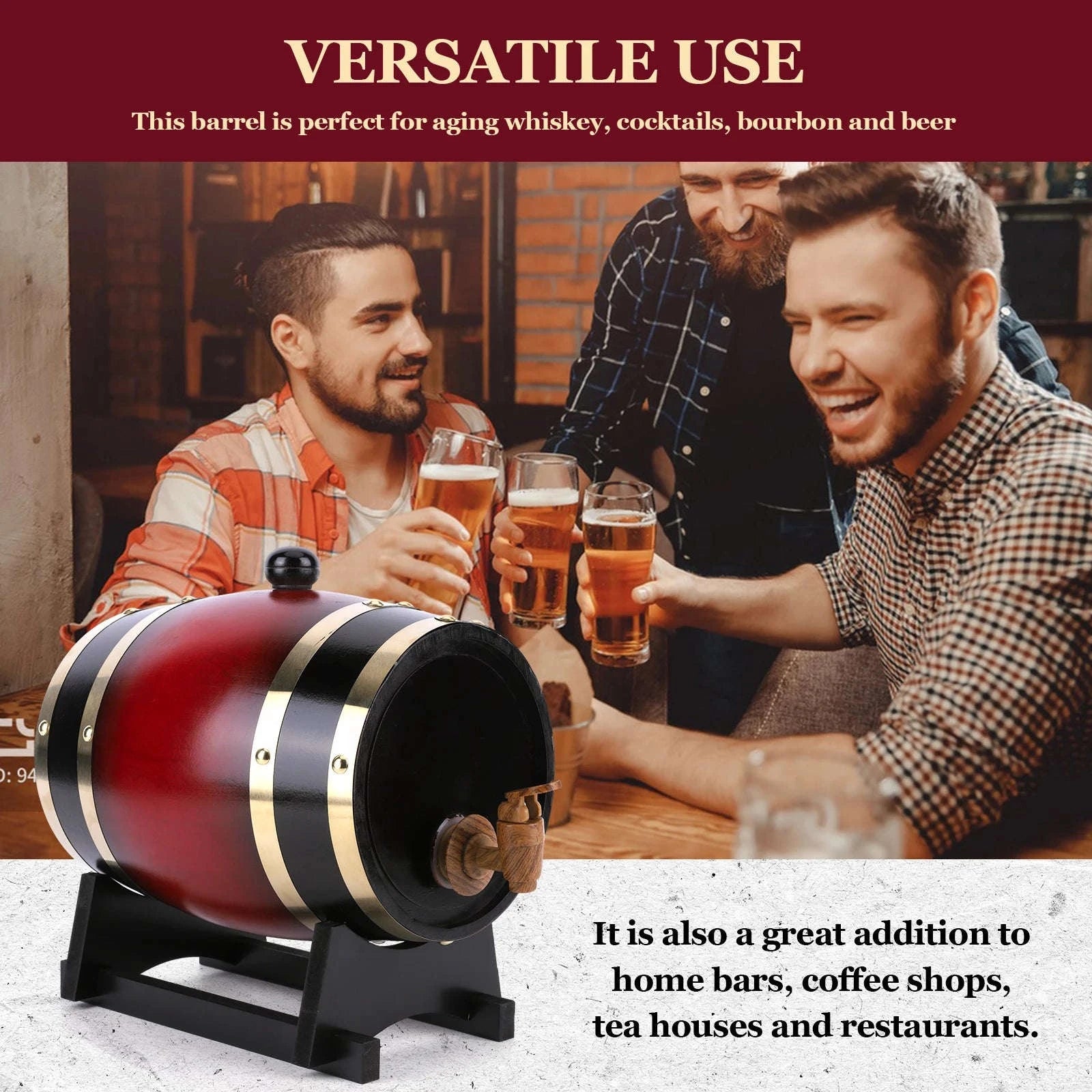 3L Wooden Wine Barrel with Faucet and Stand-United States