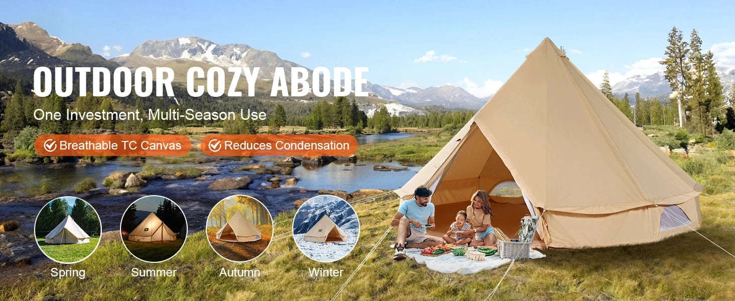 3m Canvas Bell Tent with Stove Jack, Breathable 4-Person-3m / france