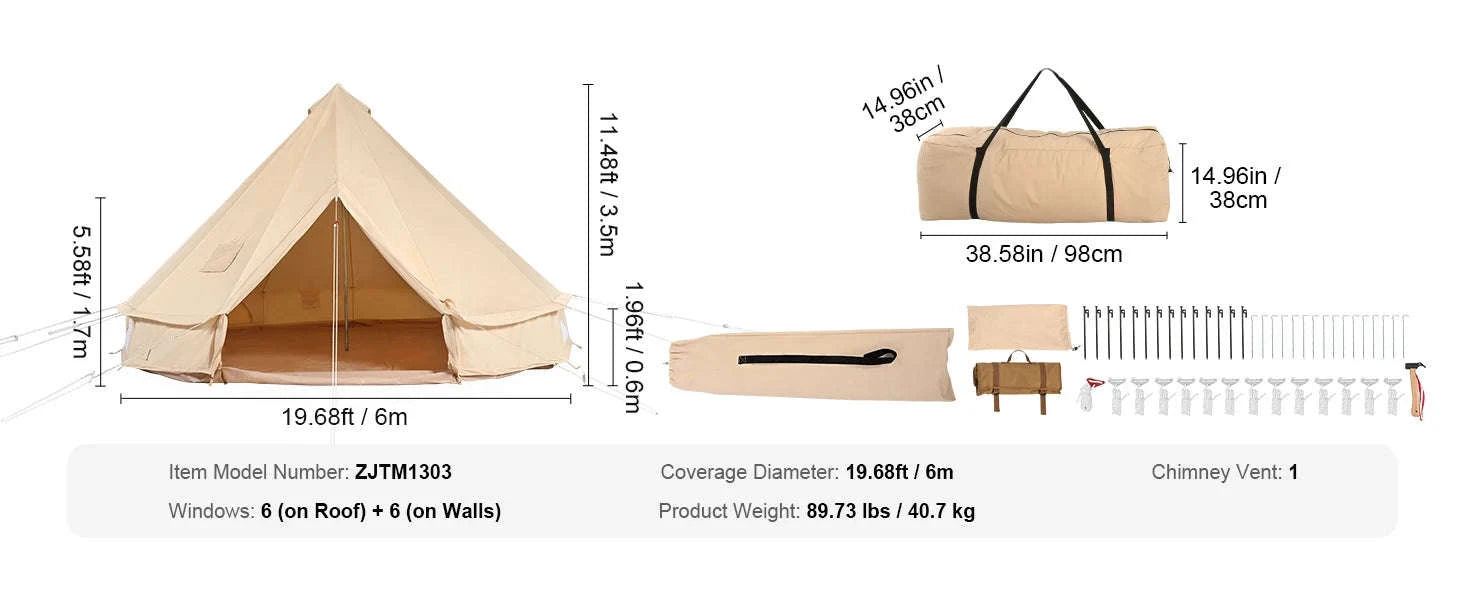 3m Canvas Bell Tent with Stove Jack, Breathable 4-Person-3m / france