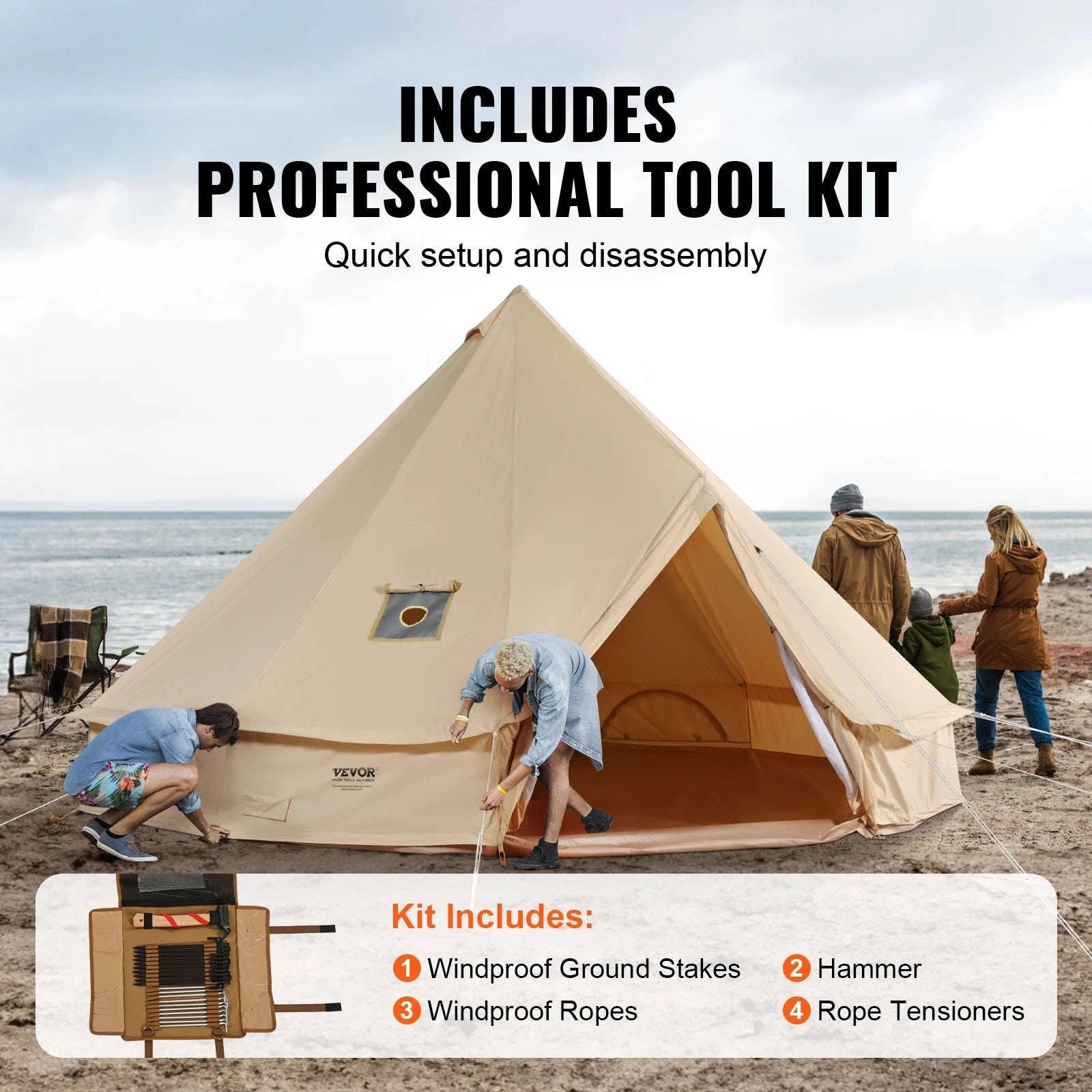 3m Canvas Bell Tent with Stove Jack, Breathable 4-Person-3m / france
