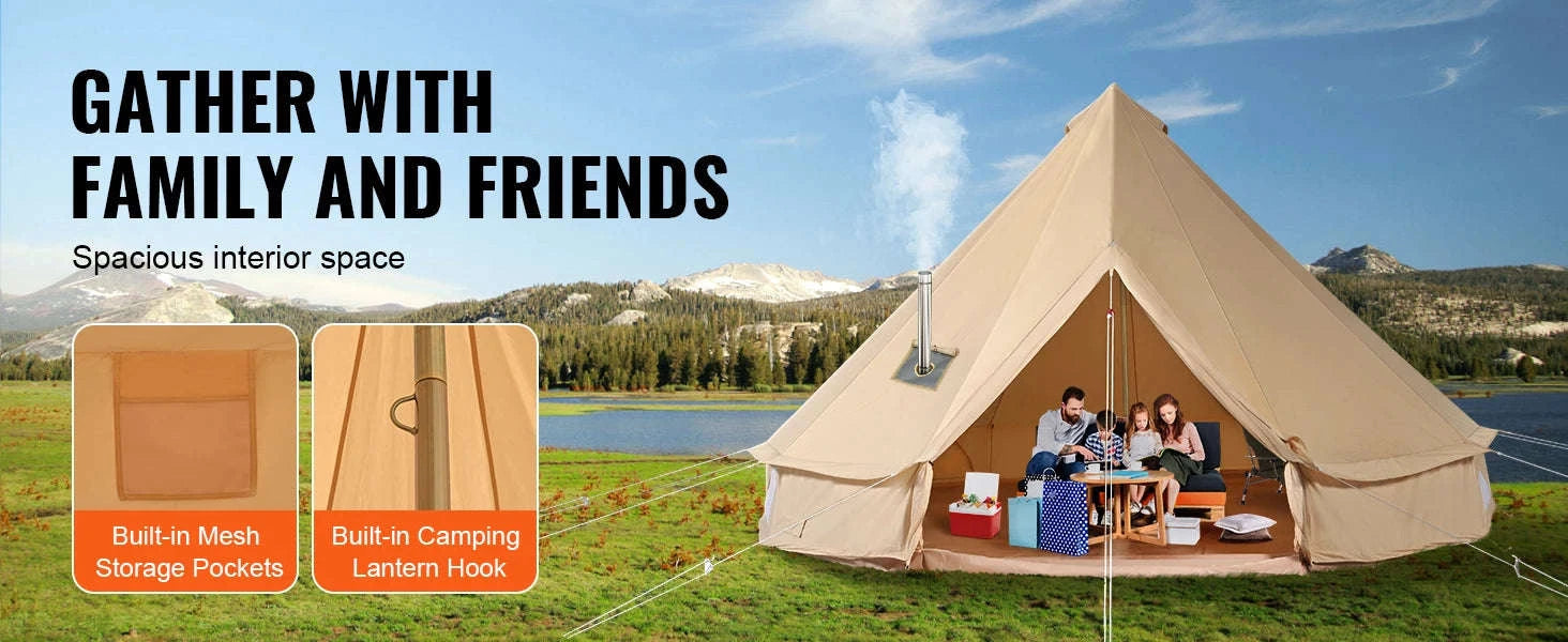 3m Canvas Bell Tent with Stove Jack, Breathable 4-Person-3m / france