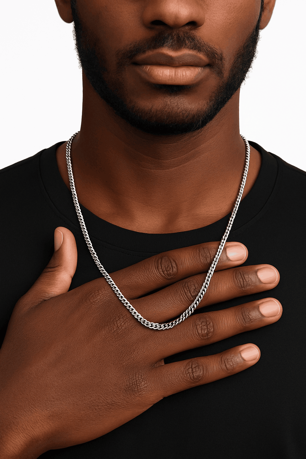 3mm Men’s Cuban Chain Necklace in Stainless Titanium-Silver / 40cm / 3mm