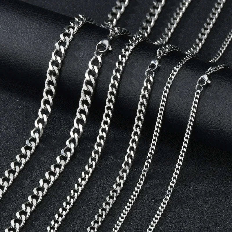 3mm Men’s Cuban Chain Necklace – Stainless Titanium Link-Silver / 40cm / 3mm