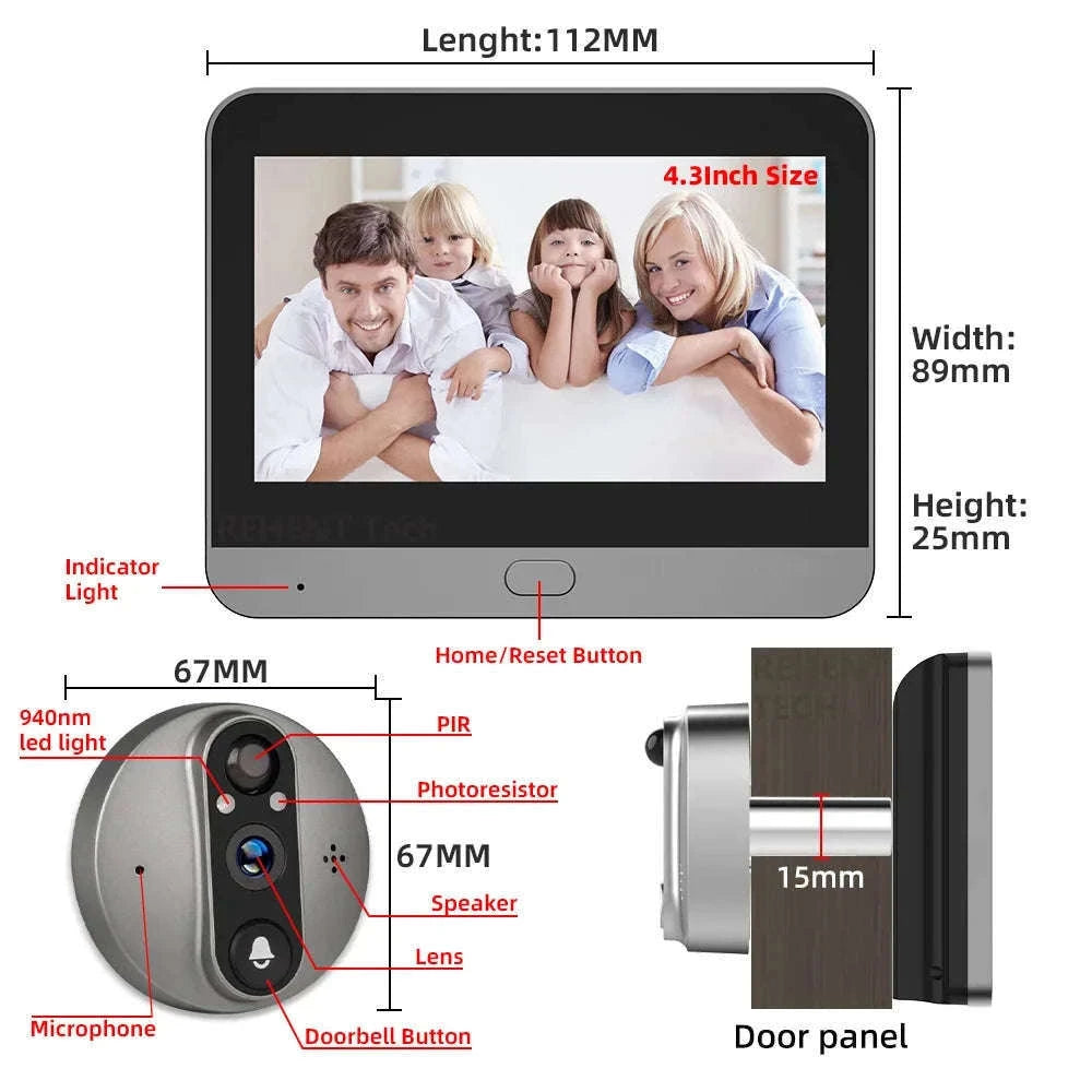 3MP Smart WiFi Peephole Camera with 4.3-inch LCD Viewer-Peephole