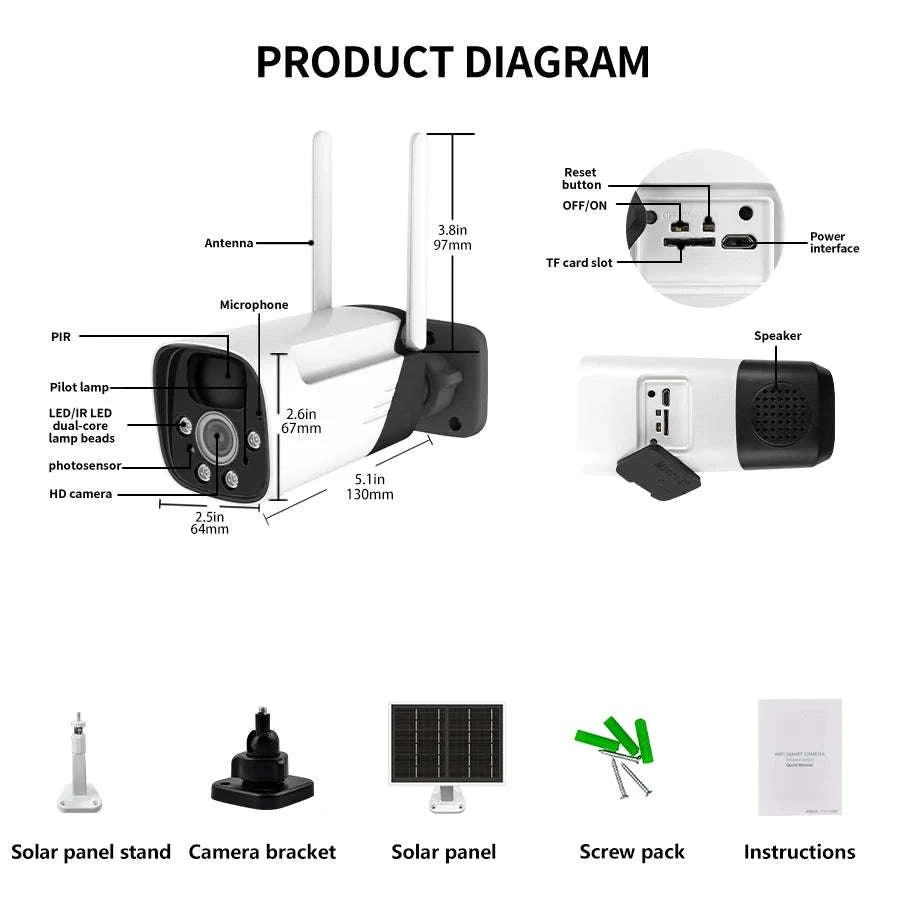 3MP Solar WiFi Security Camera Outdoor with Night Vision & PIR Detection-3MP NO SD Card