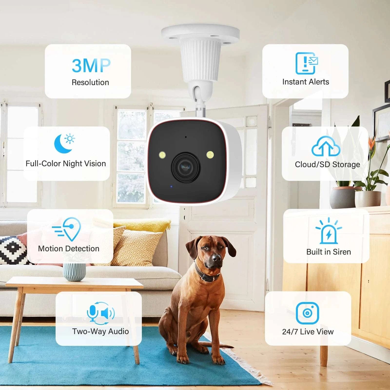 3MP WiFi Security Camera 1296P Outdoor Indoor Waterproof IP66-4PCS / United States