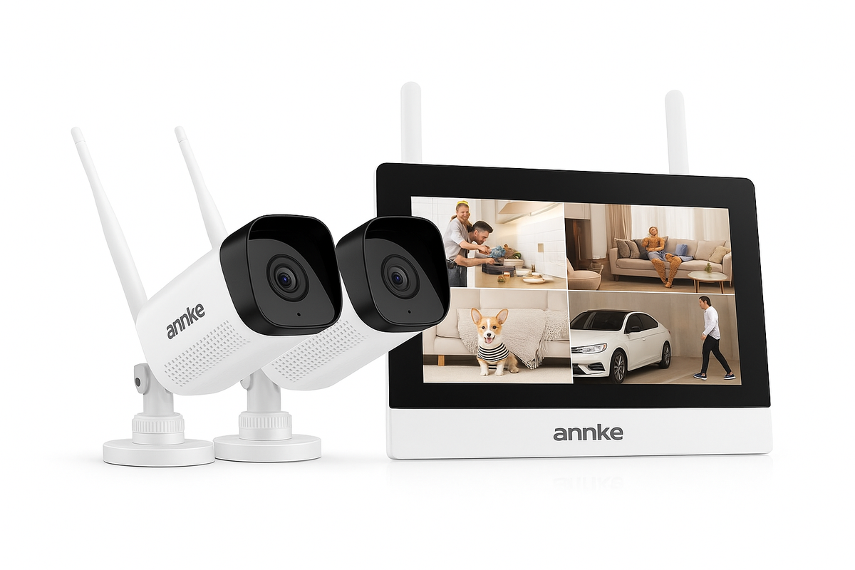3MP Wireless Security Camera System with 7" Touch Screen, 4CH NVR and 2 Outdoor Cameras