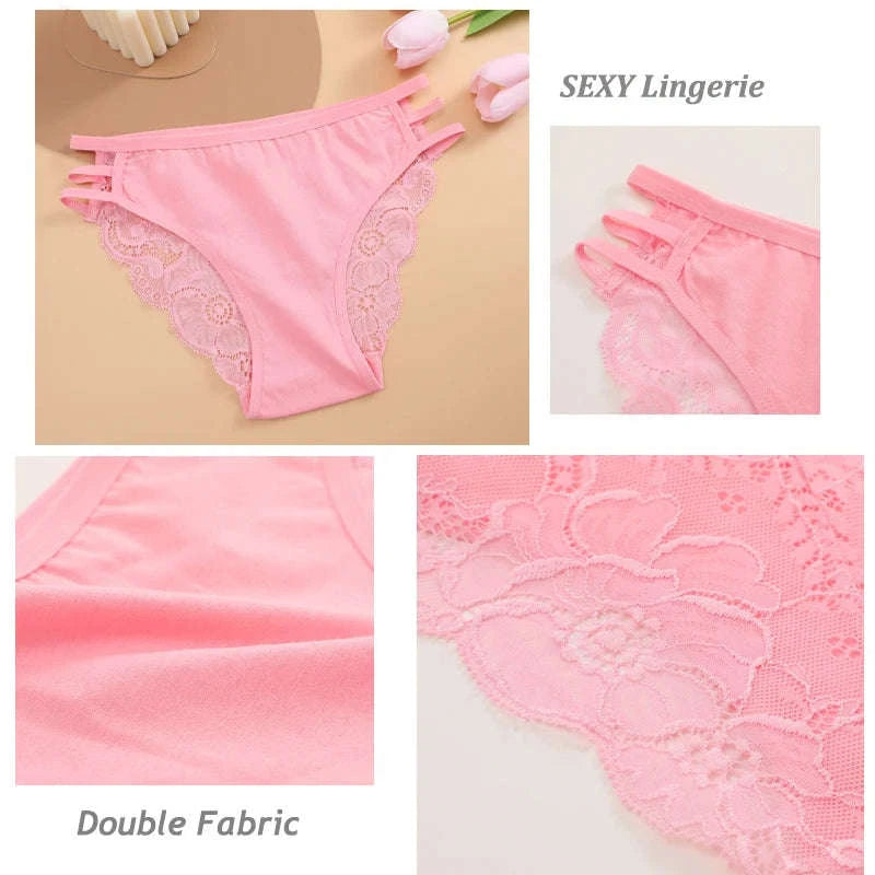 3PC Women's Floral Lace Panties – Low-Rise Transparent Briefs-Set 7 / L / 3pcs