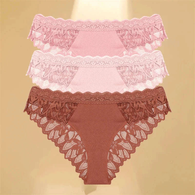 3Pcs Lace Hollow Out Underwear Set for Women-Style 1 / XL / 3pcs