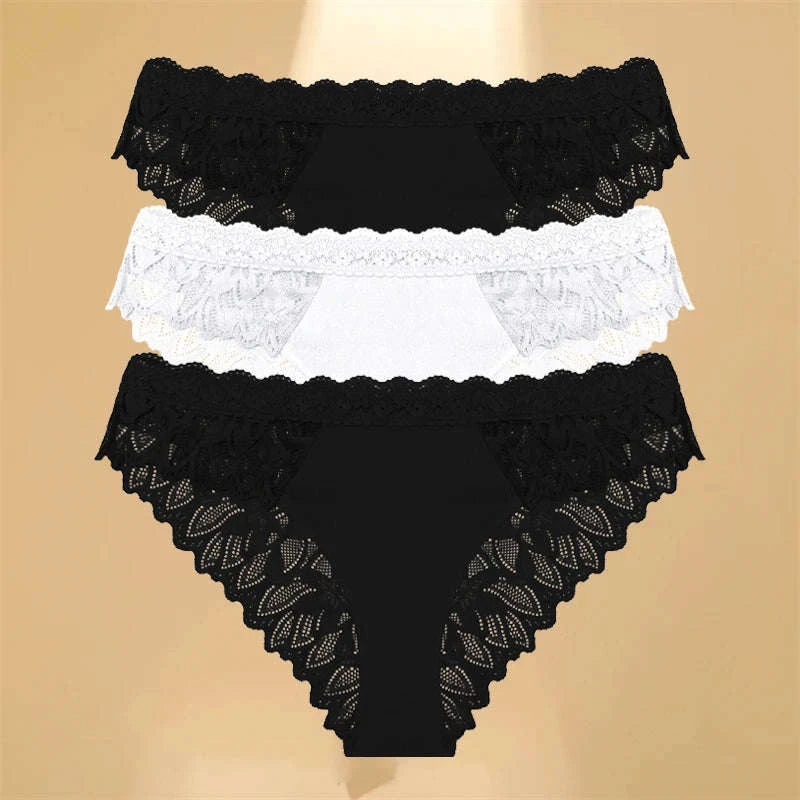 3Pcs Lace Hollow Out Underwear Set for Women-Style 1 / XL / 3pcs