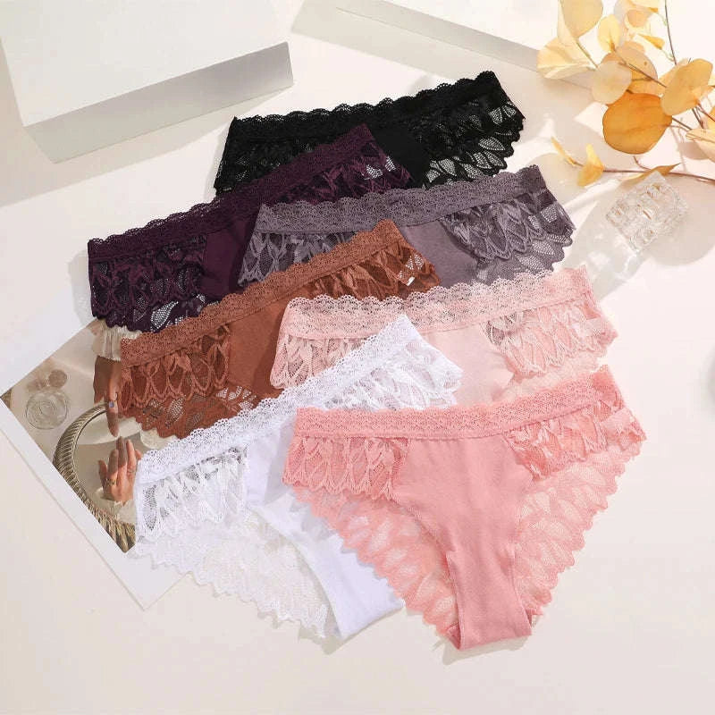 3Pcs Lace Hollow Out Underwear Set for Women-Style 1 / XL / 3pcs