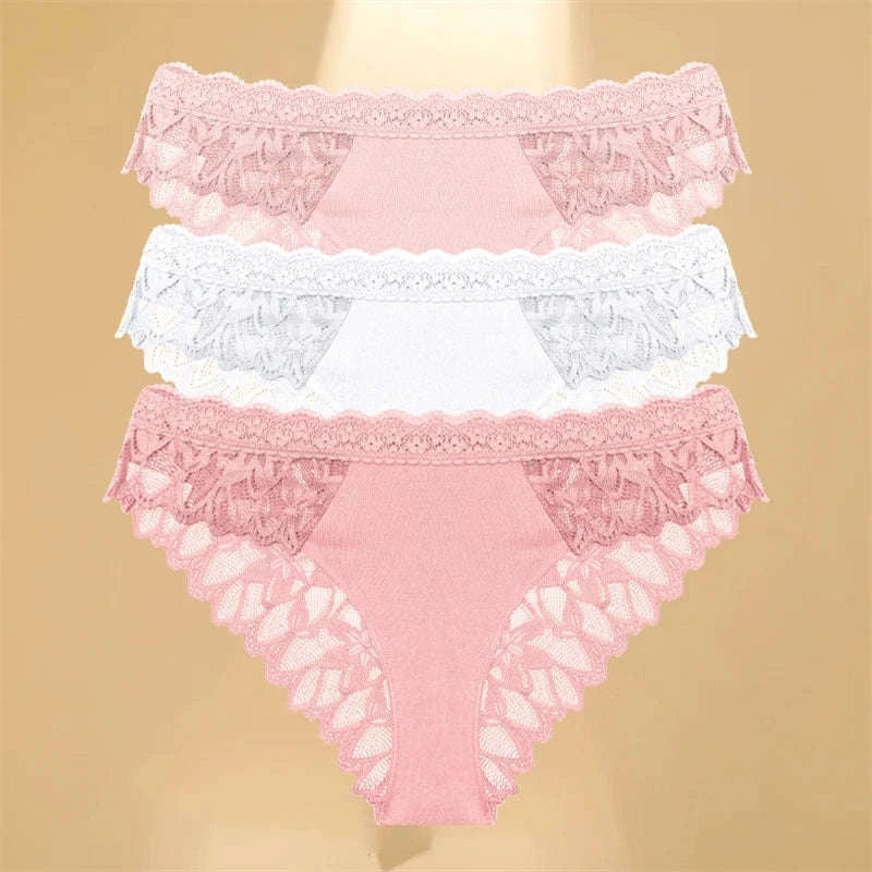 3Pcs Lace Hollow Out Underwear Set for Women-Style 1 / XL / 3pcs