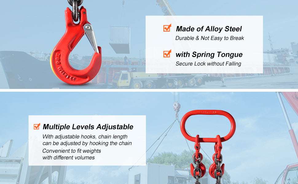 3T Chain Sling 6ft G80 Lifting Chains with Dual Grab Hooks-10mm / United States