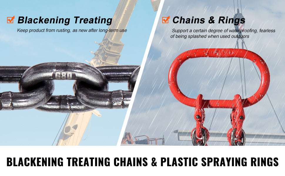 3T Chain Sling 6ft G80 Lifting Chains with Dual Grab Hooks-10mm / United States