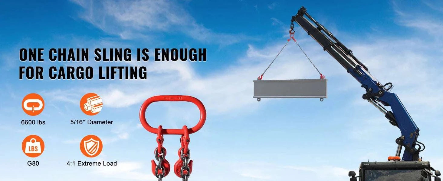 3T Chain Sling 6ft G80 Lifting Chains with Dual Grab Hooks-10mm / United States