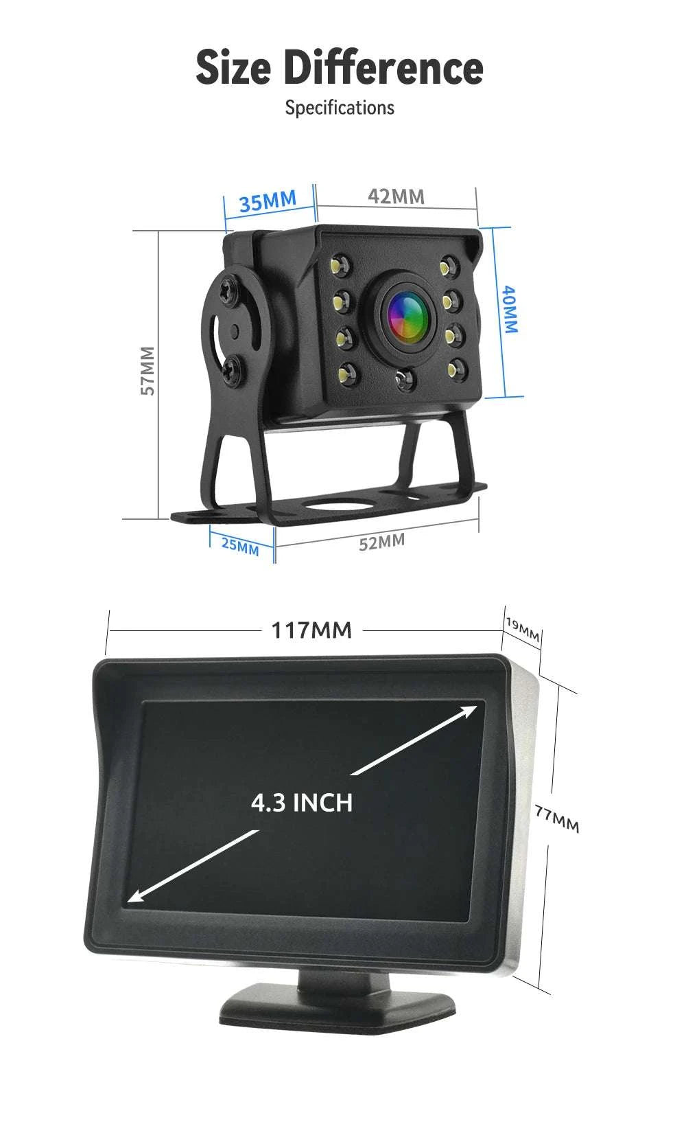 4.3" HD Backup Camera System with Monitor for Car & Truck-MBUS-15M