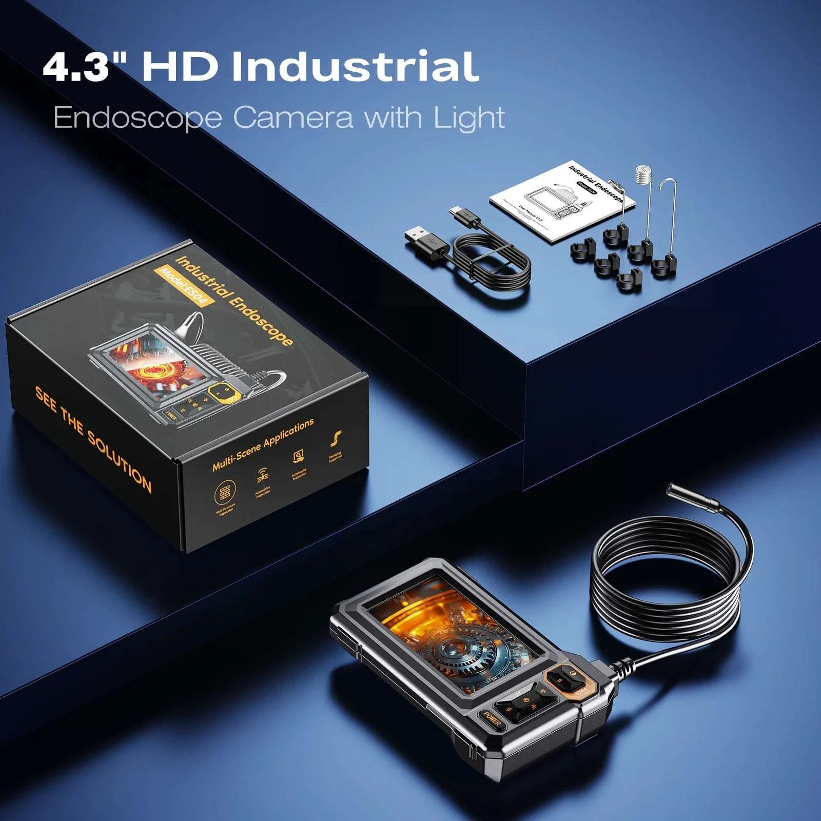 4.3" HD Endoscope Camera with Screen 16.5ft Cable Pipe Inspection-black / 5M / 8mm|United States