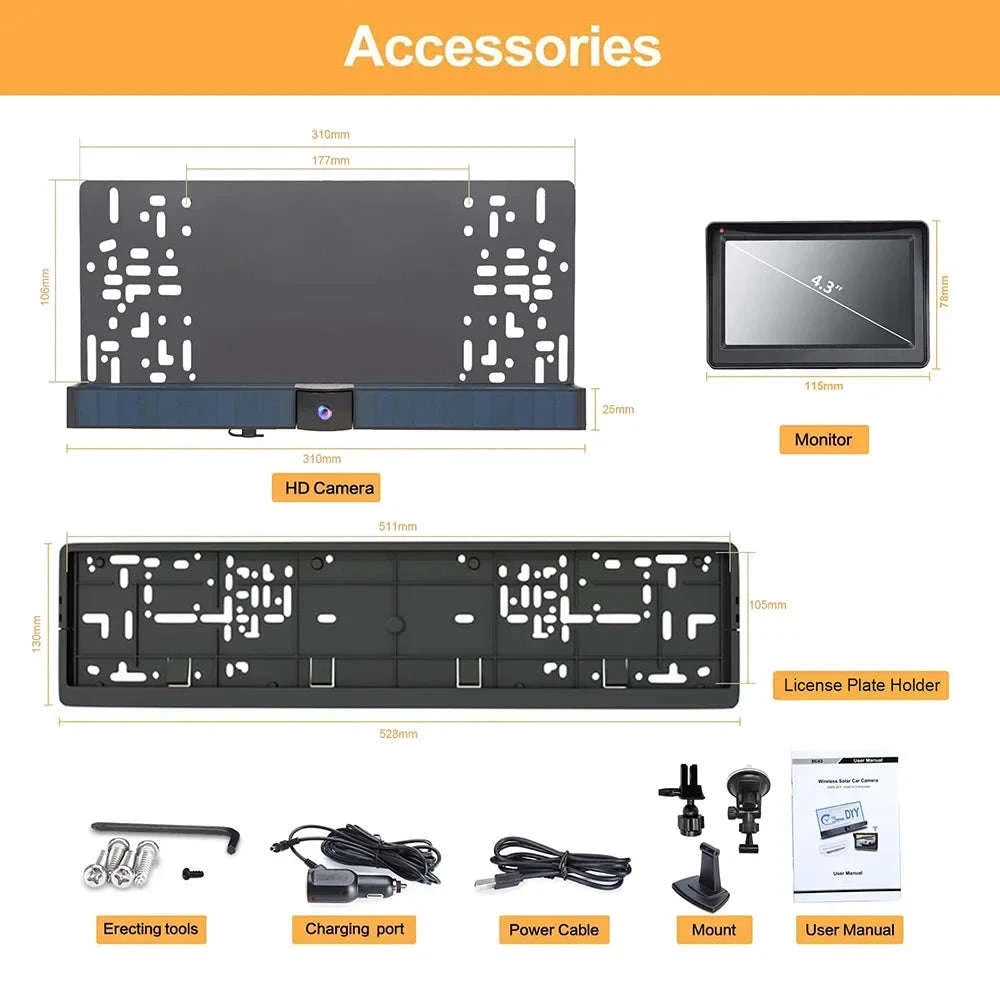 4.3 Inch Solar Vehicle Wireless Reverse Camera with 1080P Monitor-Solar Vehicle Camera / france