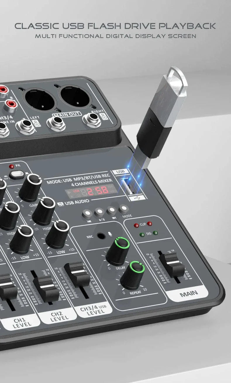 4 Channel Audio Mixer-Light Grey