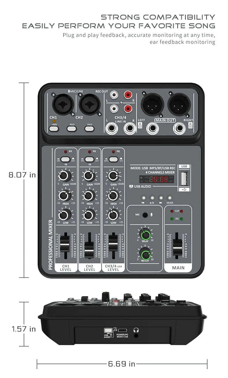 4 Channel Audio Mixer-Light Grey