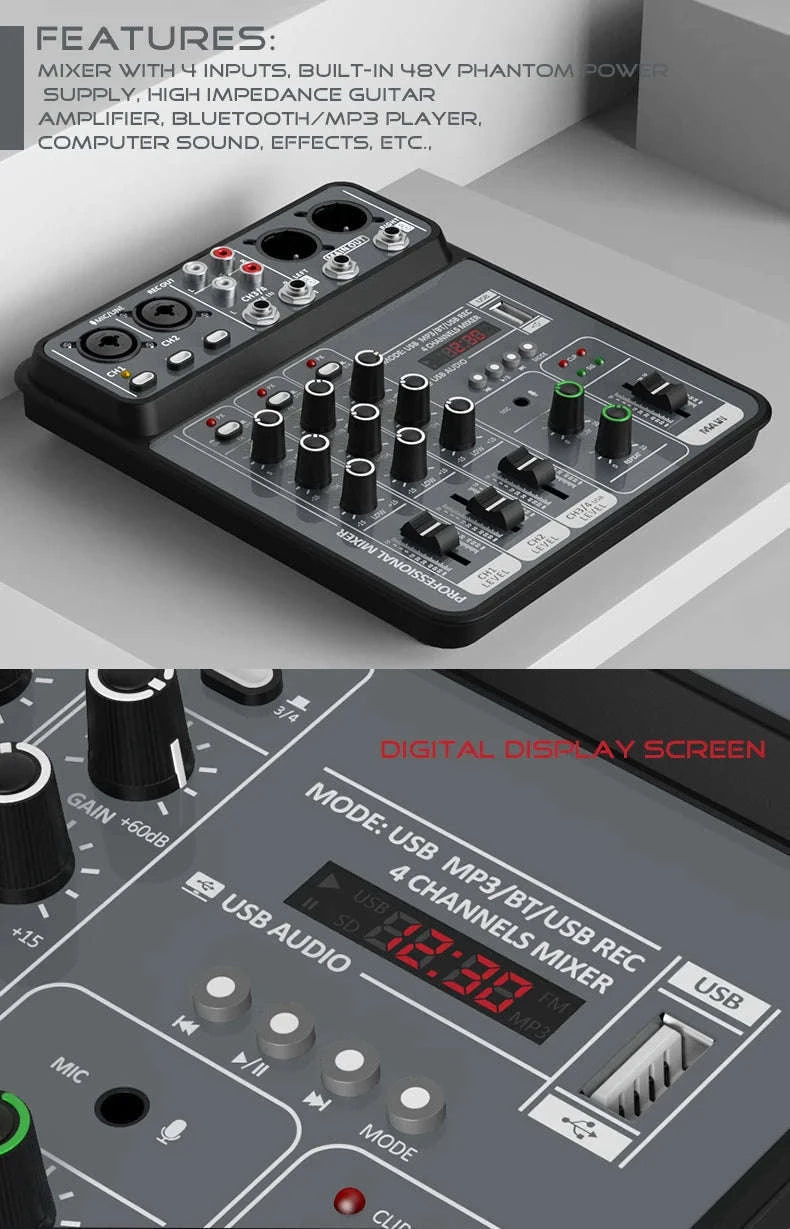 4 Channel Audio Mixer-Light Grey