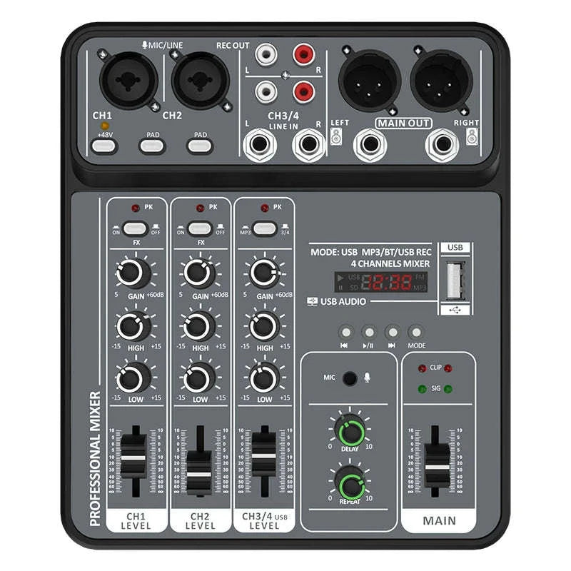 4 Channel Audio Mixer-Light Grey