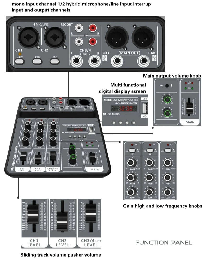 4 Channel Audio Mixer-Light Grey