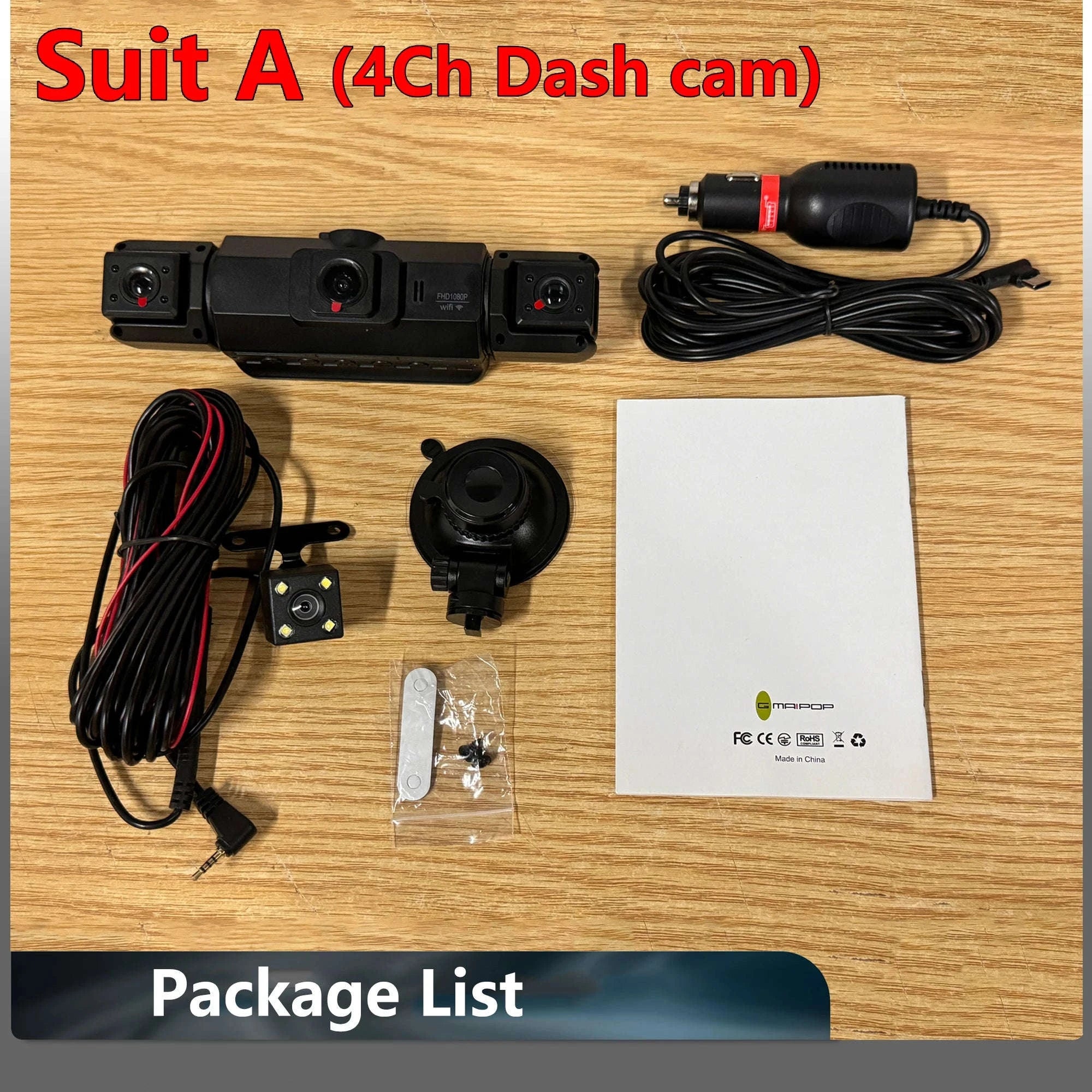 4-Channel Car Dash Cam with WiFi, 1080P Recording & Night Vision-WiFi 4Ch Dash Cam / No SD Card
