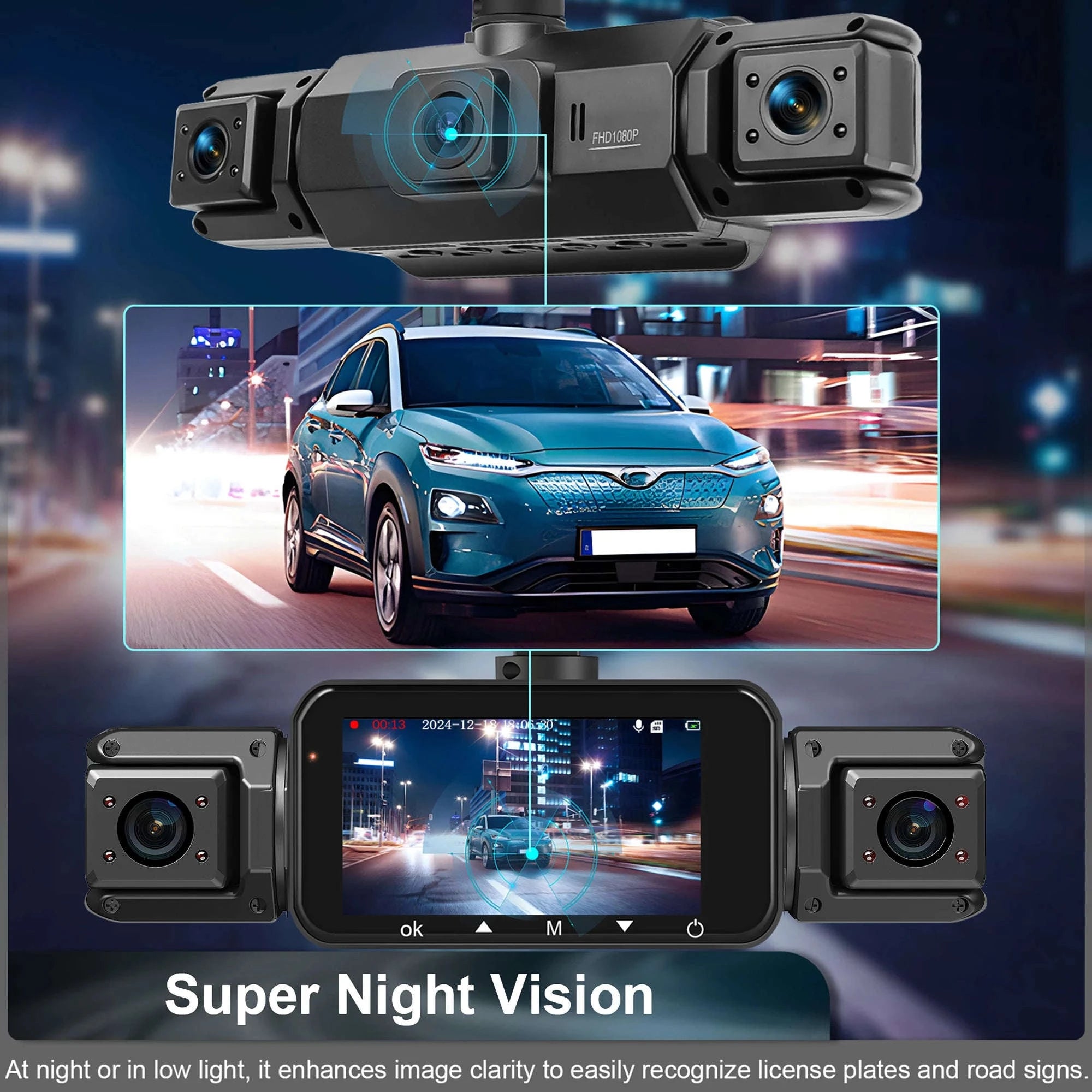 4-Channel Car Dash Cam with WiFi, 1080P Recording & Night Vision-WiFi 4Ch Dash Cam / No SD Card