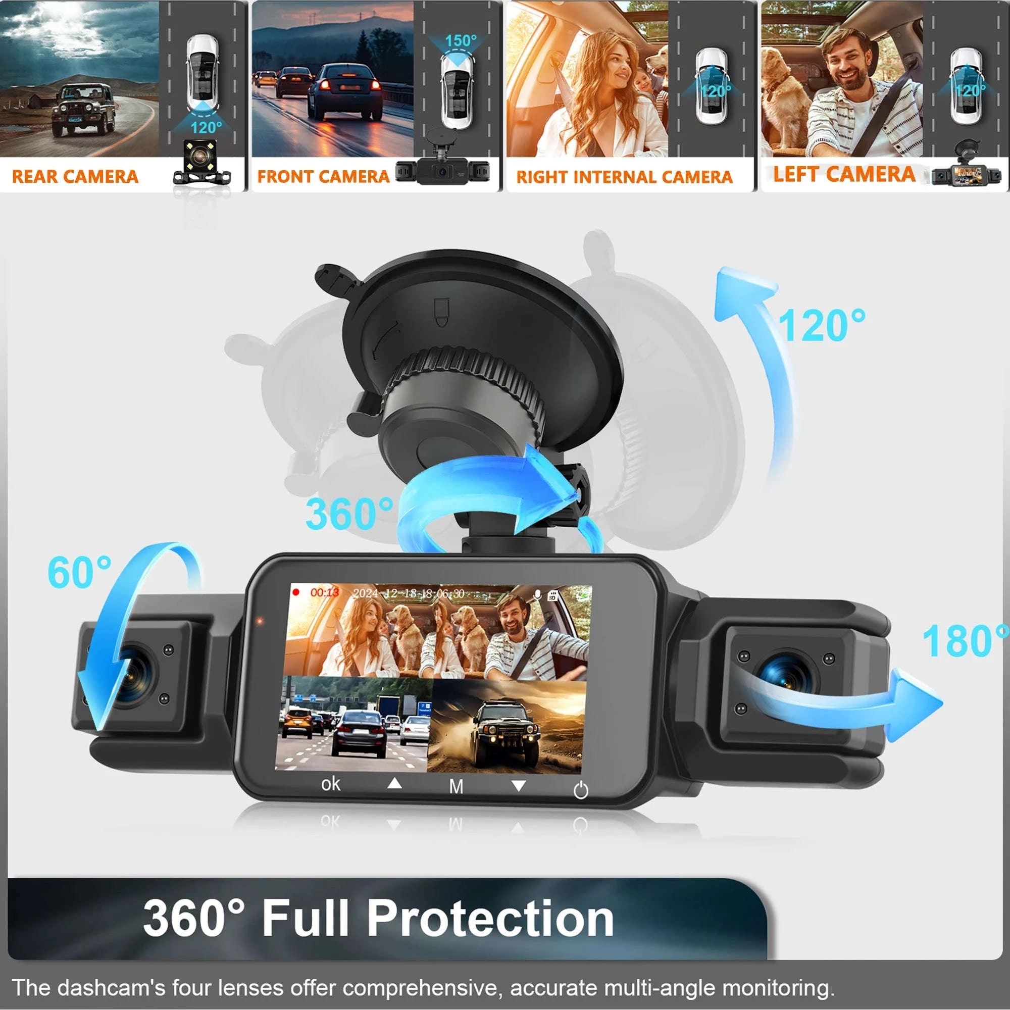 4-Channel Car Dash Cam with WiFi, 1080P Recording & Night Vision-WiFi 4Ch Dash Cam / No SD Card
