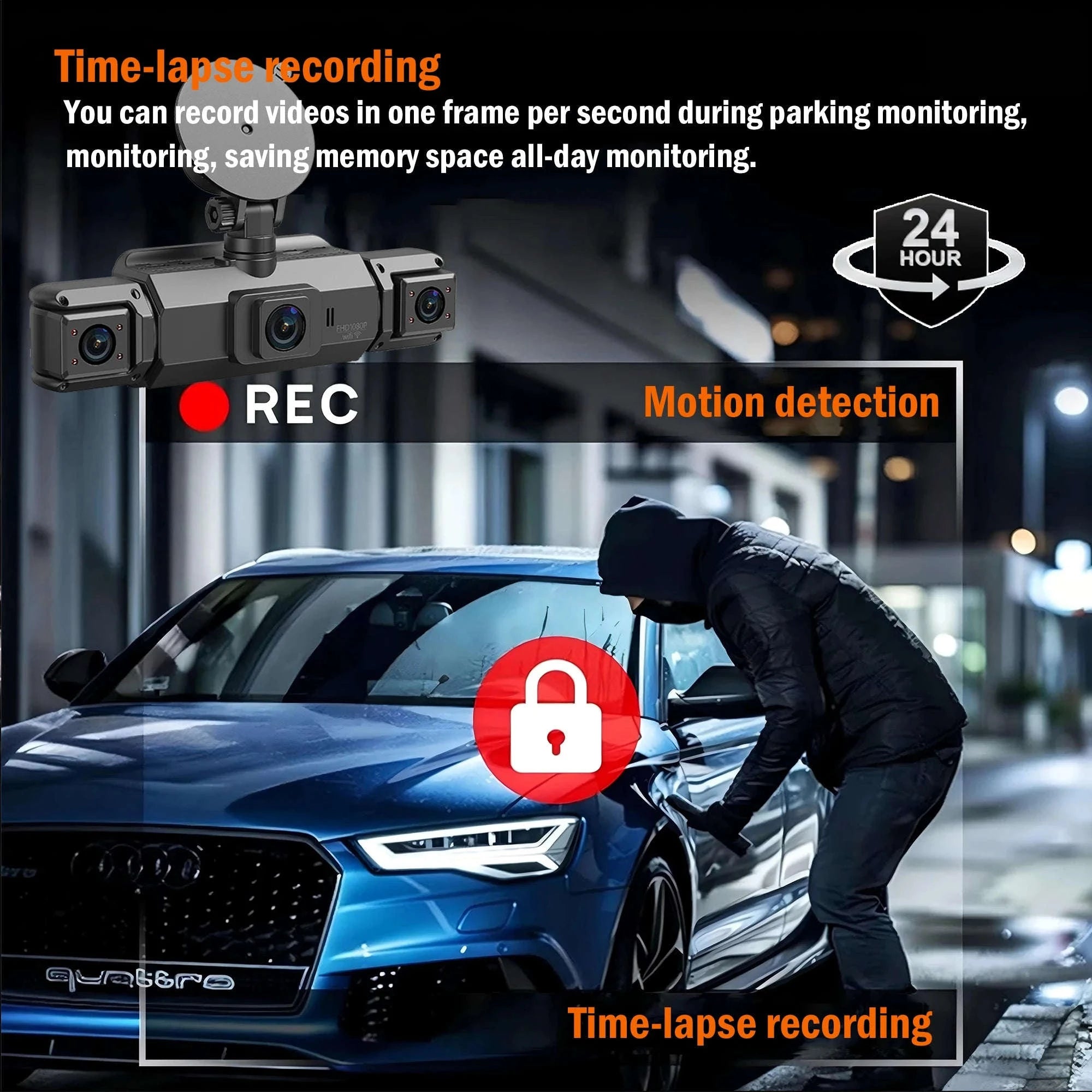 4-Channel Car Dash Cam with WiFi, 1080P Recording & Night Vision-WiFi 4Ch Dash Cam / No SD Card