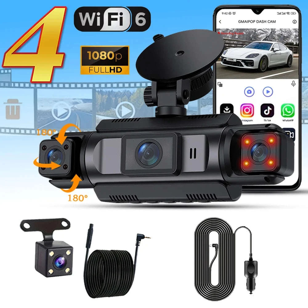 4-Channel Dash Cam 1080P WiFi Car DVR-No Hardwire kit / 32G Card