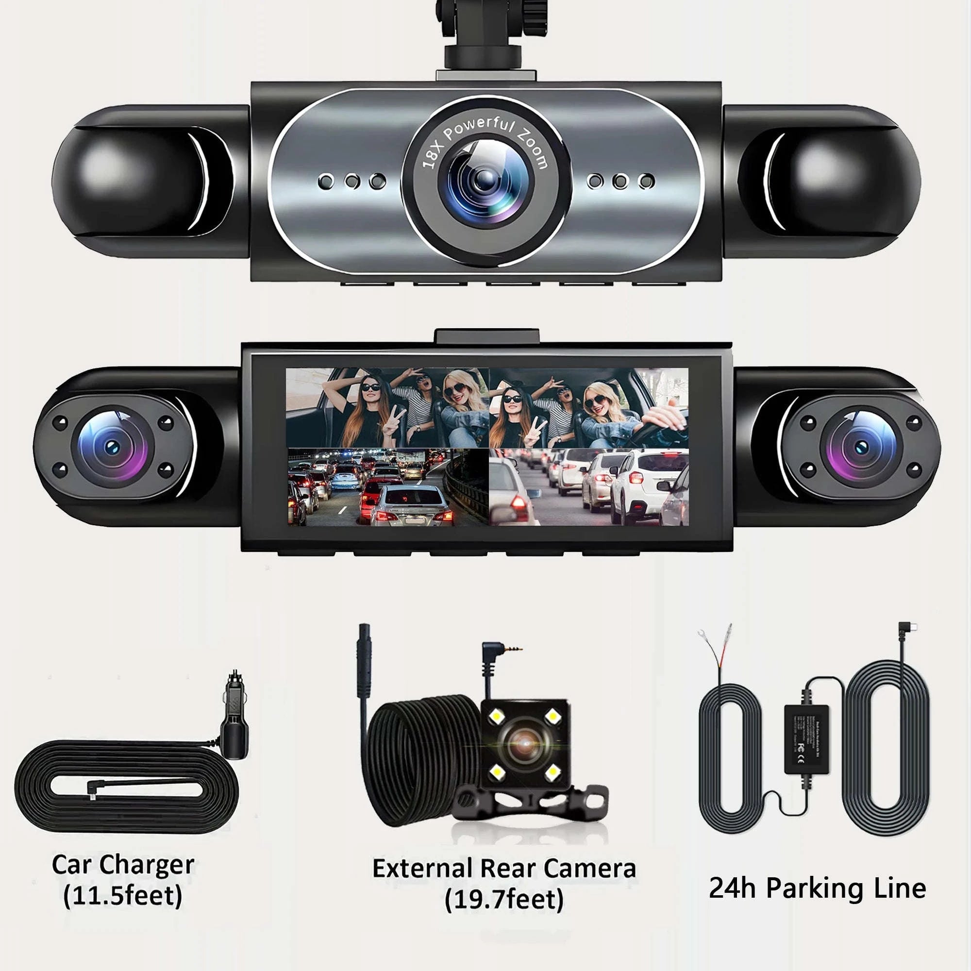 4 Channel Dash Cam 360° Car Video Recorder with Night Vision and Parking Monitor-4ch dash cam / No SD Card