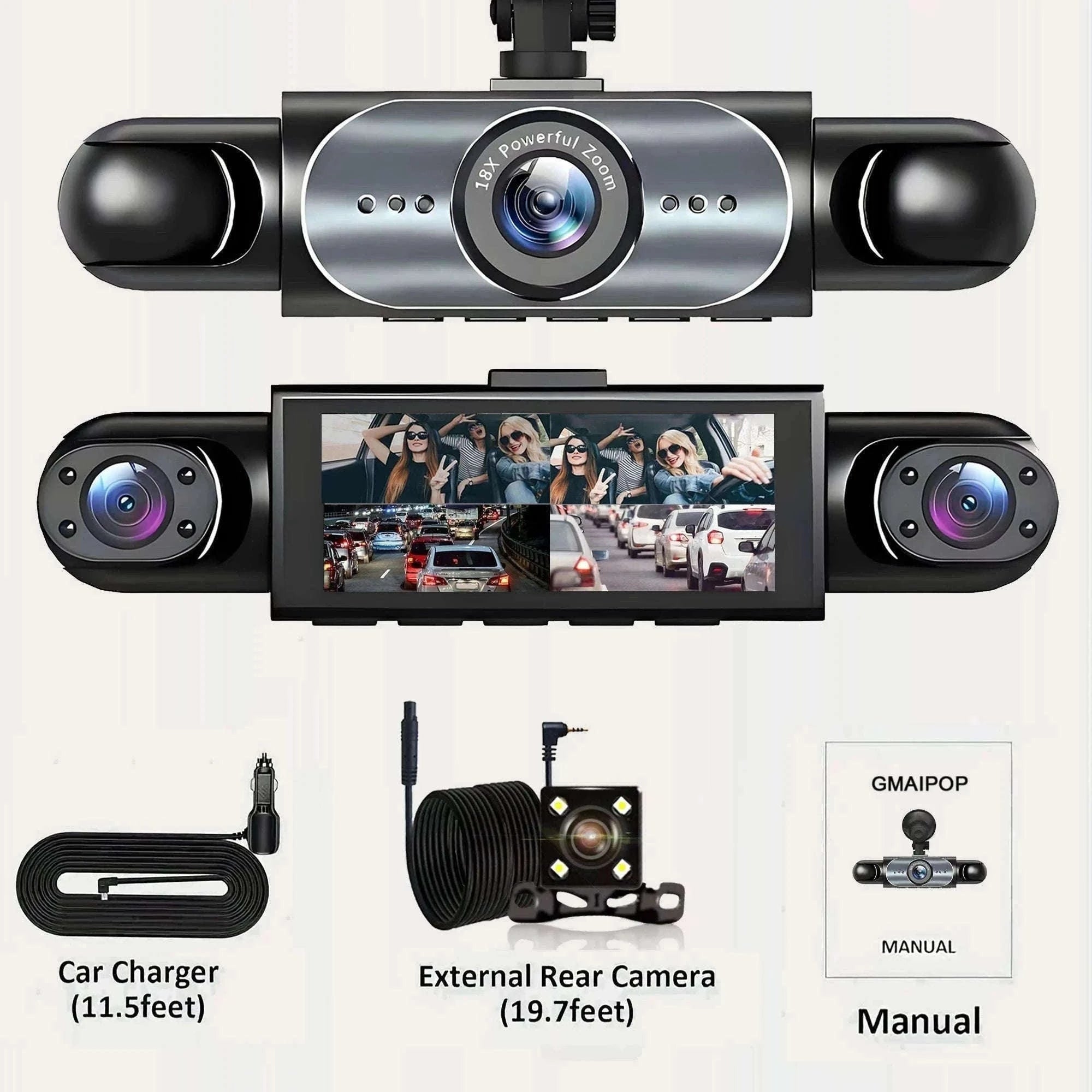 4 Channel Dash Cam 360° Car Video Recorder with Night Vision and Parking Monitor-4ch dash cam / No SD Card