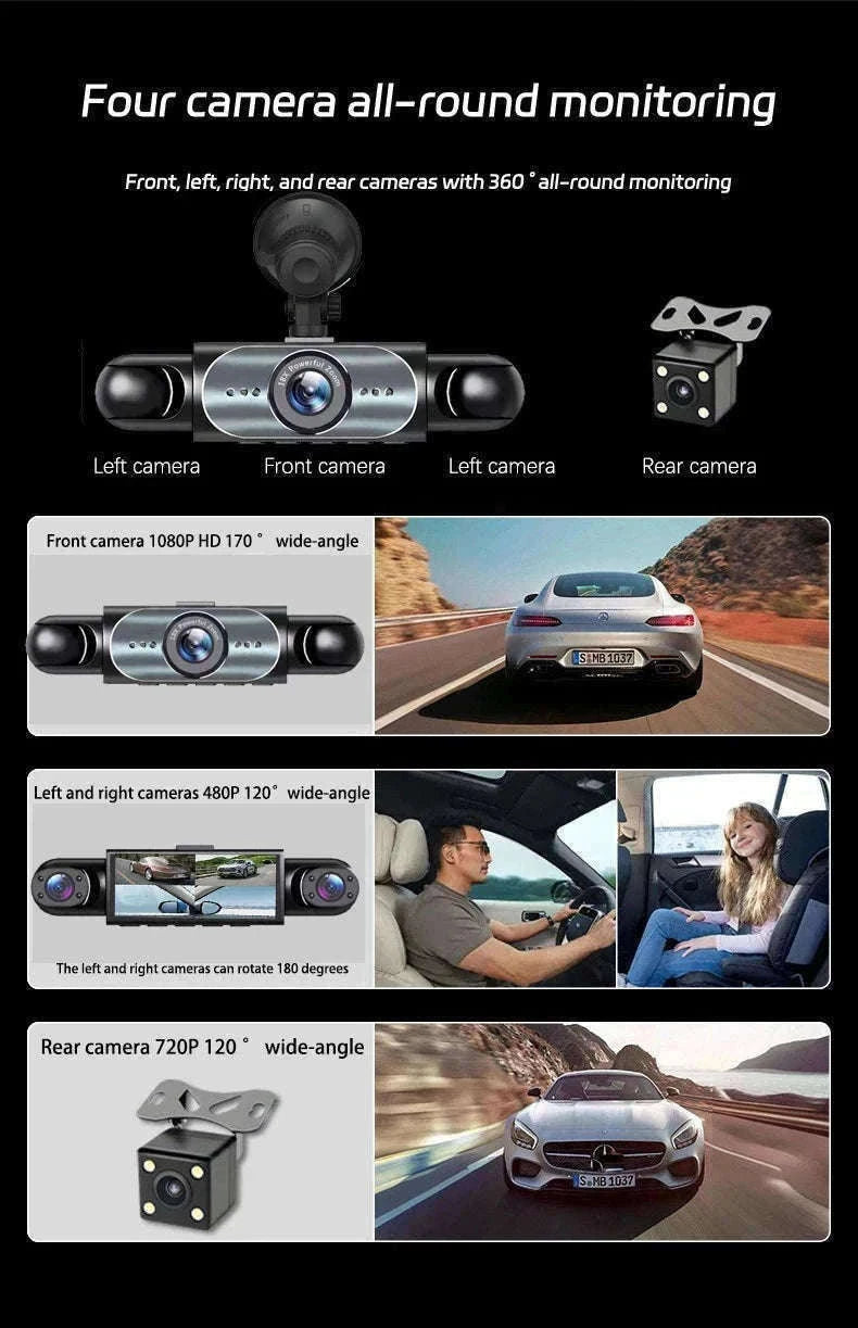 4 Channel Dash Cam 360° Car Video Recorder with Night Vision and Parking Monitor-4ch dash cam / No SD Card
