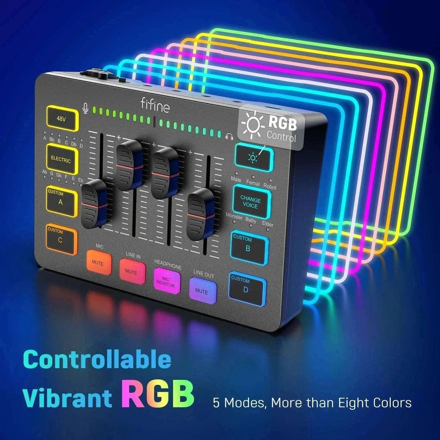 4-Channel Gaming Audio Mixer with XLR Mic Interface and RGB Controls-black