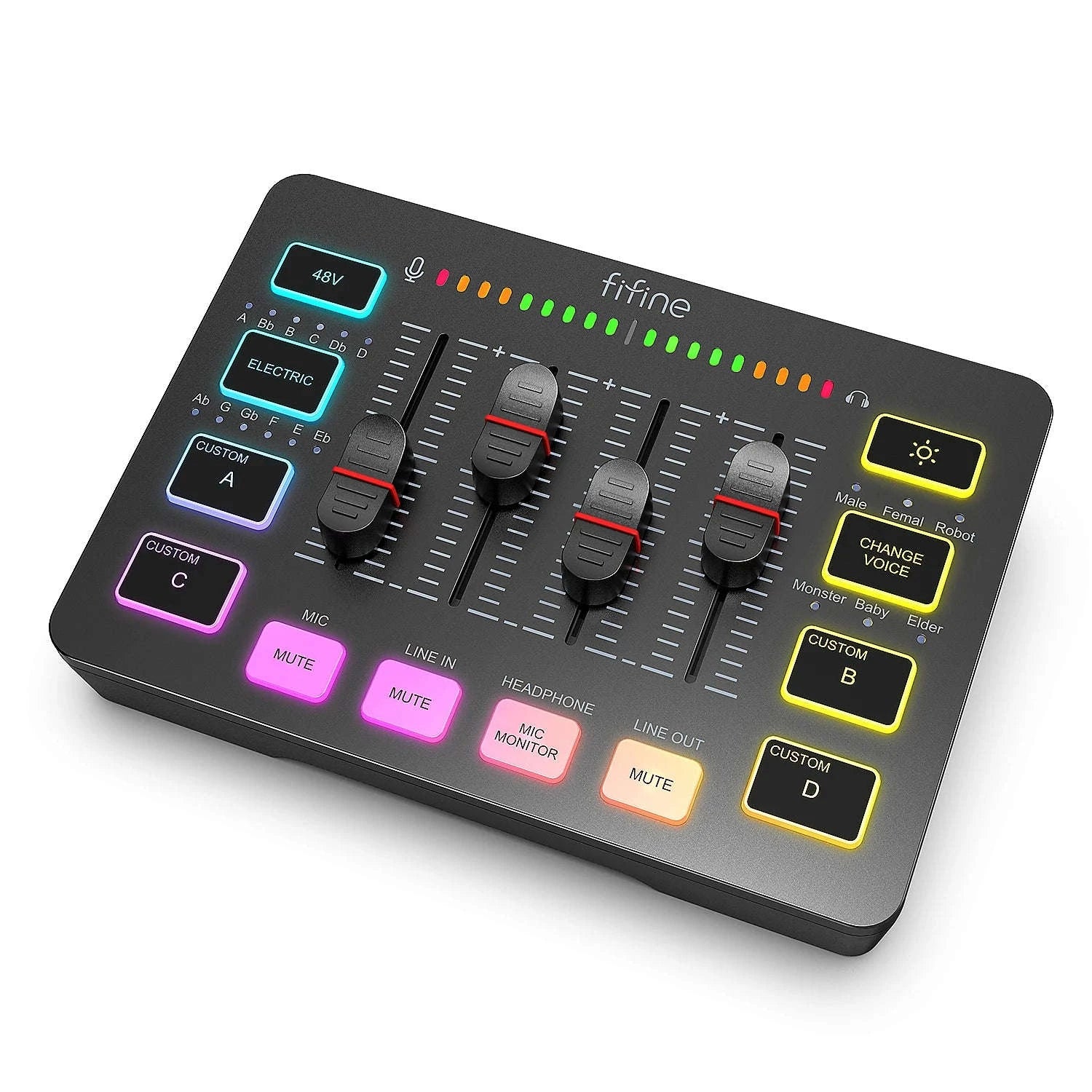 4-Channel Gaming Audio Mixer with XLR Mic Interface and RGB Controls-black