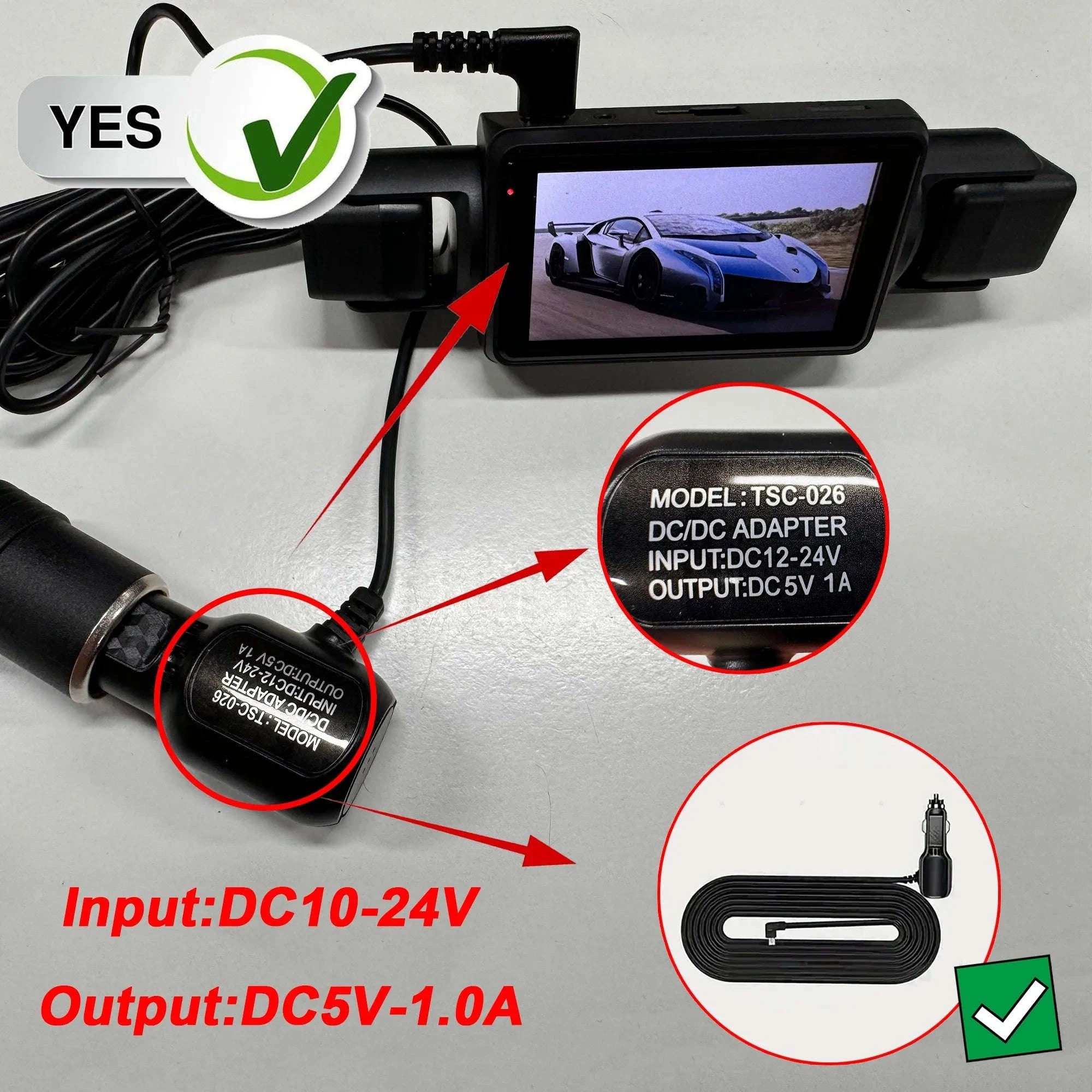 4-Channel WiFi Dash Camera with Night Vision-No Hardwire kit / China Mainland / No Card