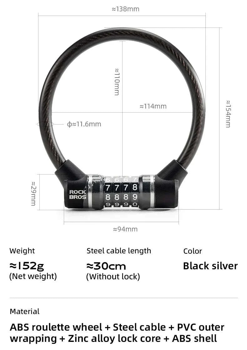 4-Digit Steel Cable Bicycle Lock, 29cm-32120007001